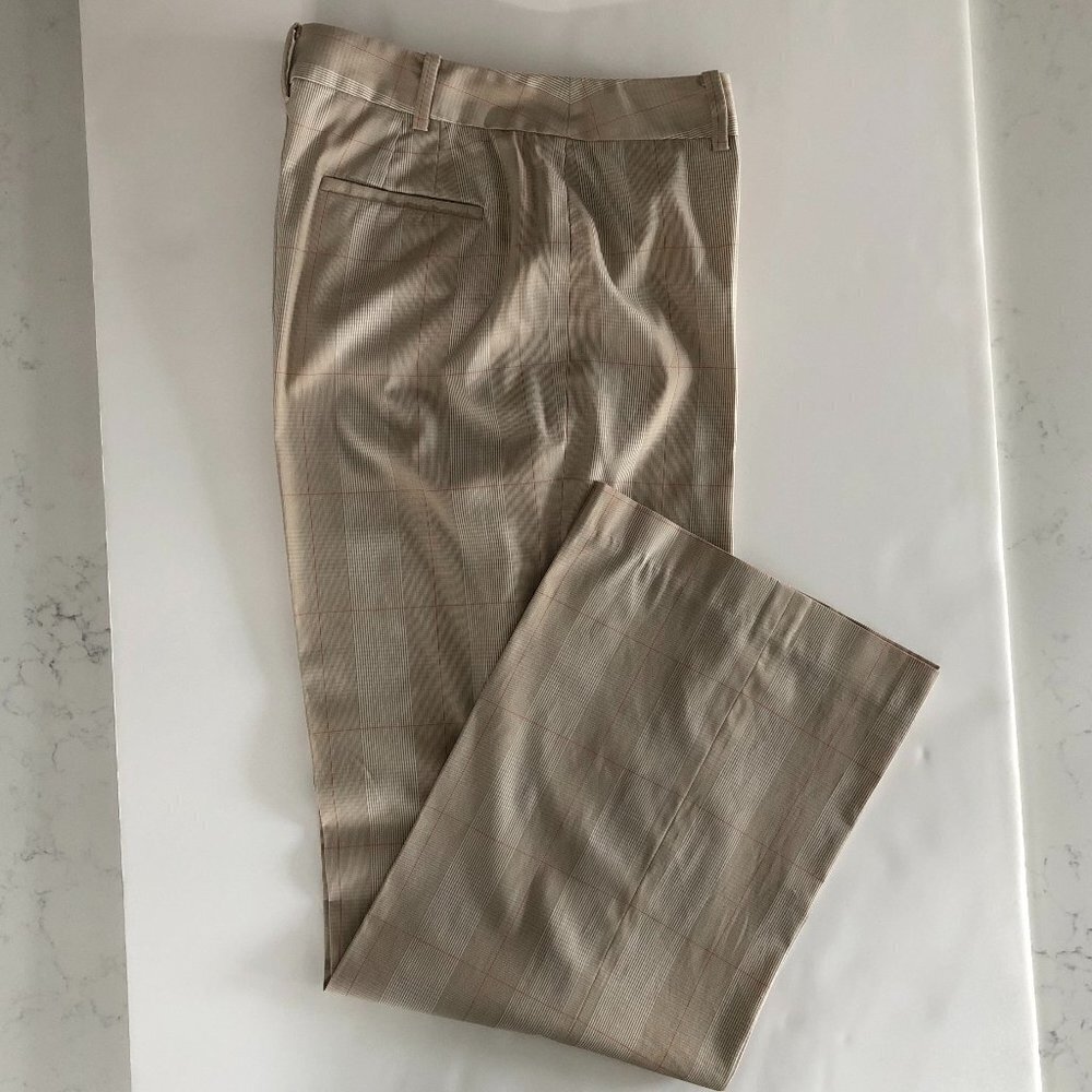 Anne Klein Vintage Check Pants in Polyester/Rayon Blend Tan, White, Orange Sz 8